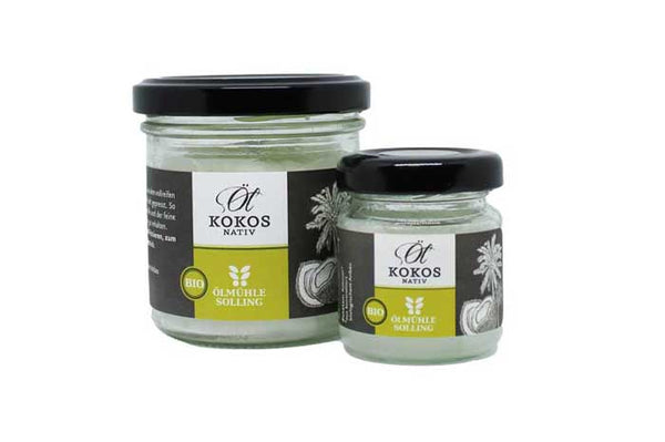 Ein großes und ein kleines Glaß Kokosöl zum Barfen